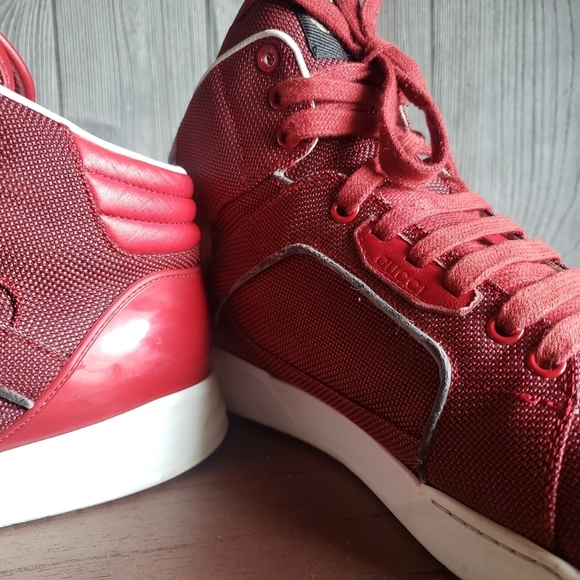 GUCCI RED Canvas Rebound Mid High Top Sneaker - Picture 7 of 16